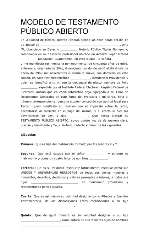 Modelo De Testamento