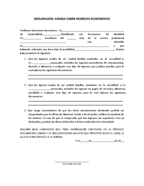 Modelo Declaracion Jurada