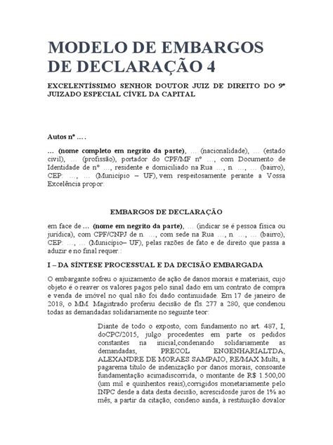 Modelo Embargos De Declaração