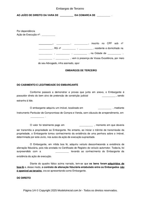 Modelo Embargos De Terceiro