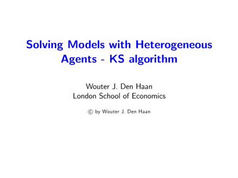 Models With Heterogeneous Agents Introduction