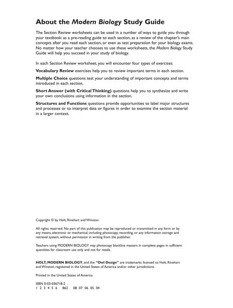 Modern Biology Study Guide Section 36