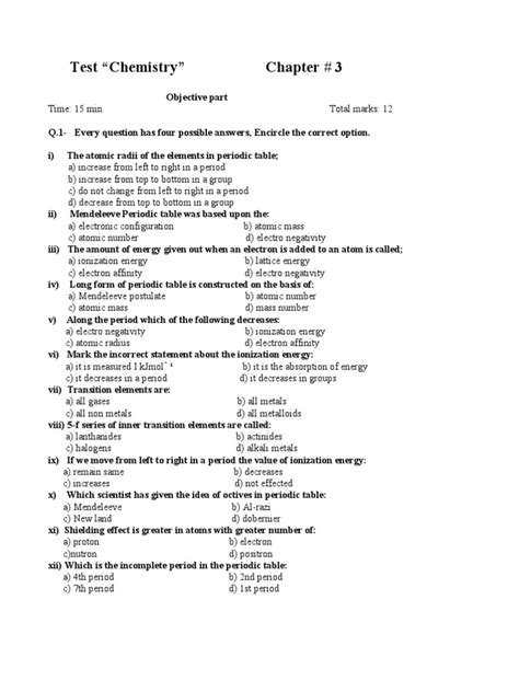 Modern Chemistry Chapter 3 Test Answer Key