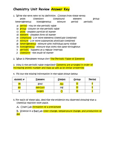 modern chemistry review answer key