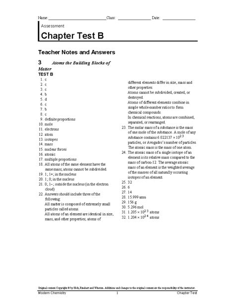Modern Chemistry Test B Answer Key Chapter8