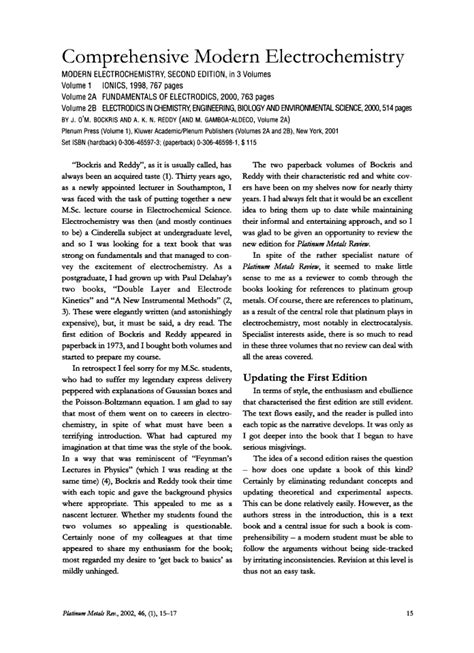 Modern Electrochemistry Plenum