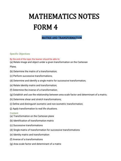 Modern Mathematics Form 4 Notes