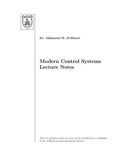 Read Modern Control Systems Lecture Notes University Of Jordan 