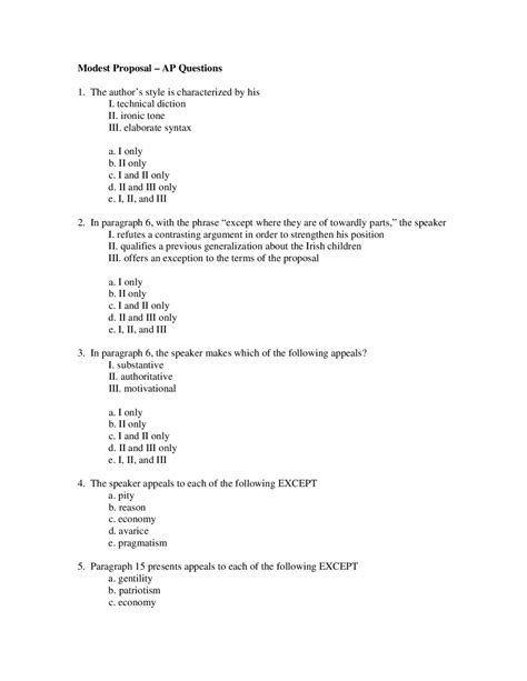 Full Download Modest Proposal Multiple Choice Questions Answers 