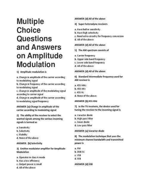 Read Online Modulation Multiple Choice Questions With Answers 