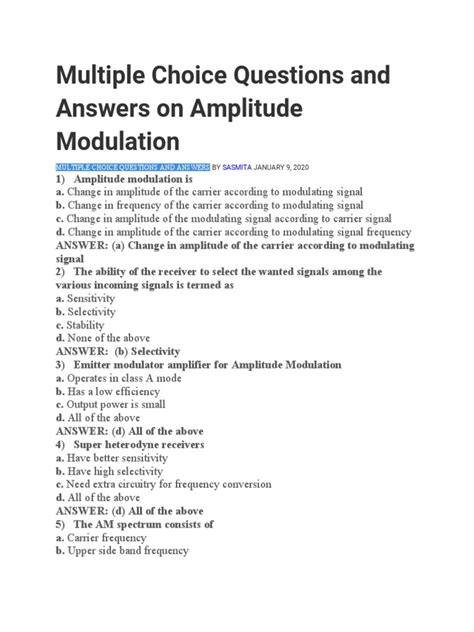 Read Online Modulation Multiple Choice Questions With Answers 