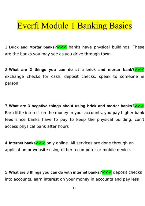 Module 1 Banking Basics Everfi
