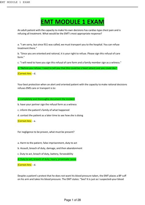 Module 1 Test A Emt Resources