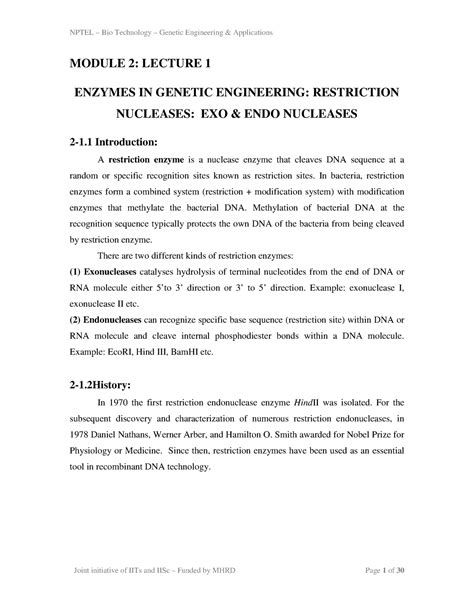 Module 2 Lecture 1 Enzymes In Genetic Engineering