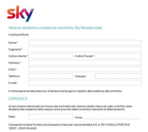 Modulo Di Disdetta A Sky