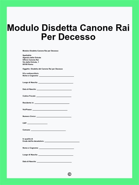 modulo disdetta canone rai per decesso pdf