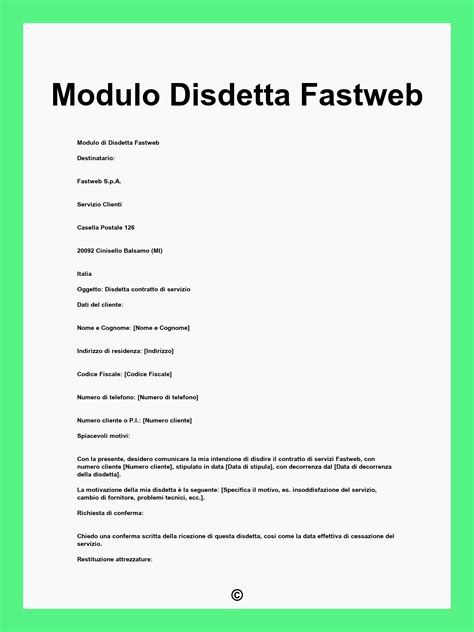 Modulo Disdetta Fastweb