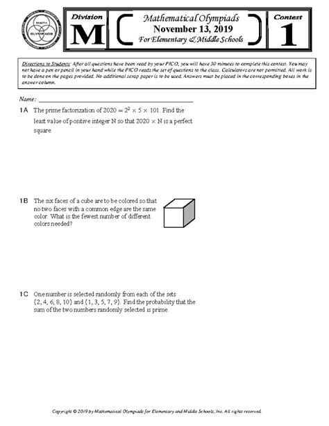 Moems Sample Problems