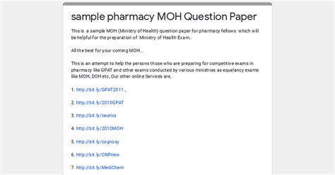 Read Online Moh Exam For Pharmacist Question Papers 