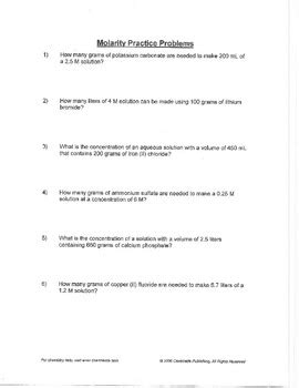 molarity by dilution answer key
