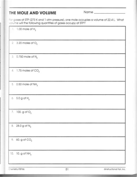 mole and volume answers