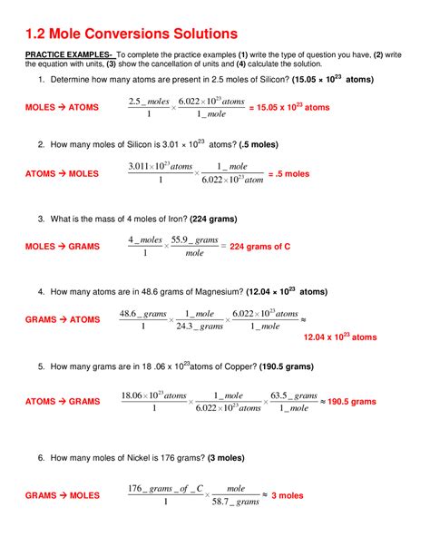 Mole Conversion Problems Answers