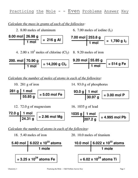 Mole Fun Answers