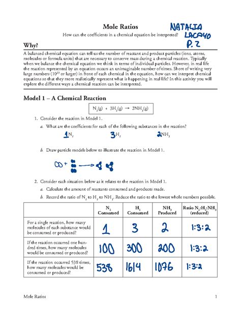 Mole Ratios Pogil
