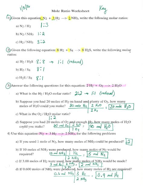 Mole Ratios Worksheet