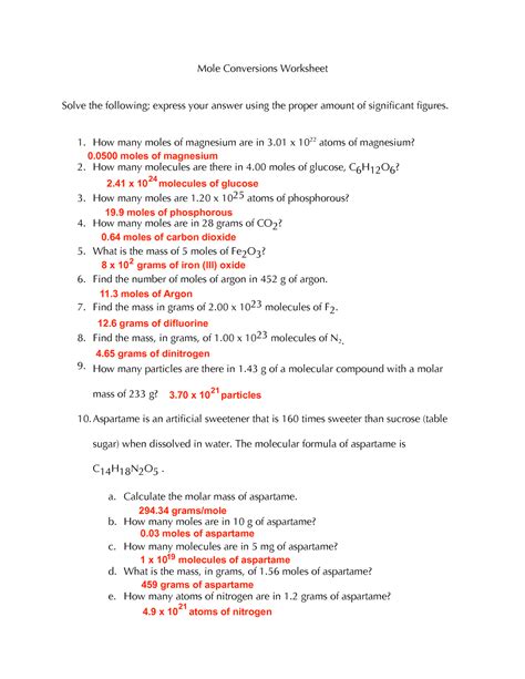 Mole Review Worksheet Key Chemistry Mole Worksheet Answers - Chemistry Mole Worksheet Answers