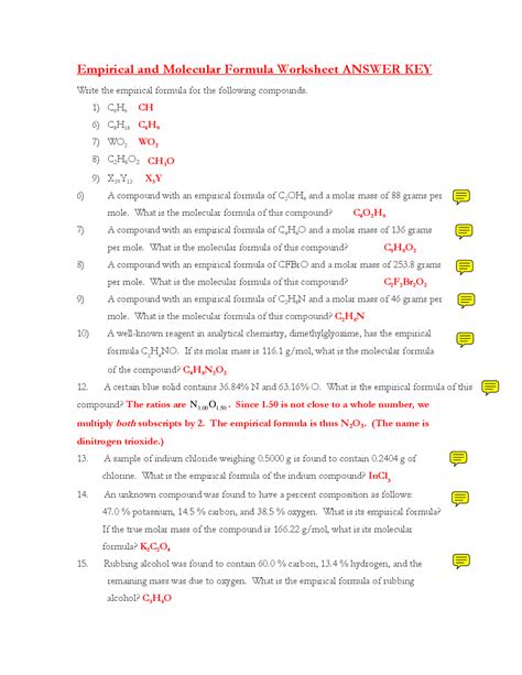 Molecular Formula Worksheet Answer Key