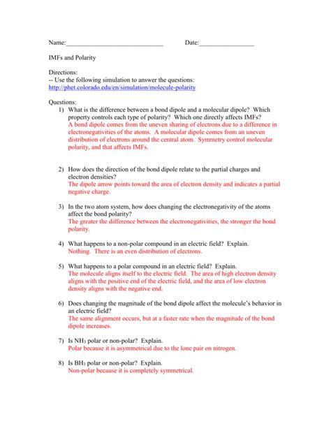 Molecular Polarity Lab Phet Answer Key