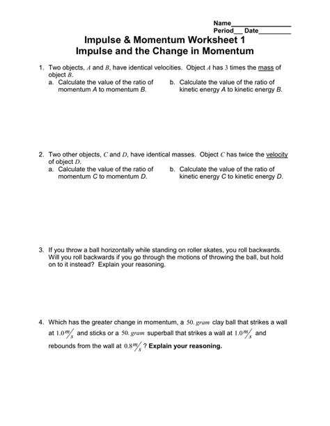 Momentum Impulse And Momentum Change Worksheet Answers Physics Conservation Of Momentum Worksheet Answers - Conservation Of Momentum Worksheet Answers