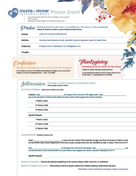 Moms In Prayer Sheets
