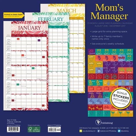 Read Online Moms Manager Floral 17 Month 2017 Calendar 