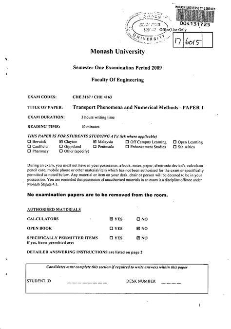 monash exam past paper
