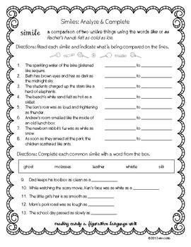 Monday Freebie Simile Worksheet Amp Key For Middle Simile Worksheet 6th Grade - Simile Worksheet 6th Grade