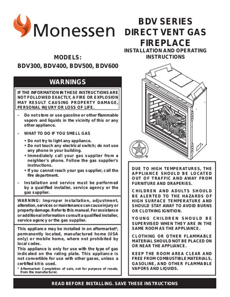 Read Monessen Bdv400 User Guide 