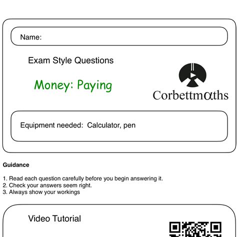 Money Paying Practice Questions Corbettmaths Money And Fractions - Money And Fractions