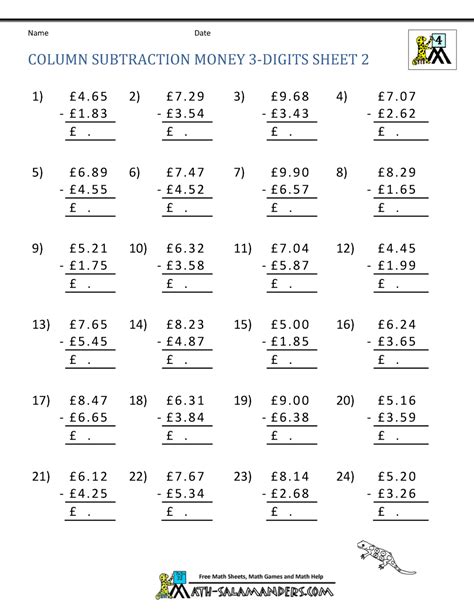 Money Subtraction Worksheets Uk Money Math Salamanders Subtraction Money - Subtraction Money