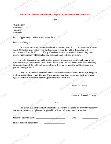Money Trustee Letter