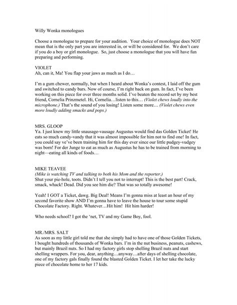 Monologue From Willy Wonka