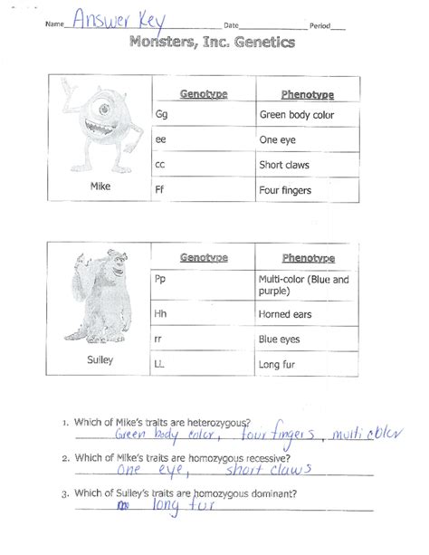 Monster Genetics Answer Key