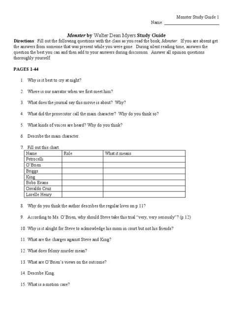 Monster Study Guide Questions And Answers