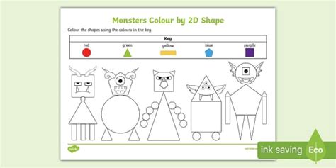 Monsters Colour By 2d Shape Activity Teacher Made 2d Shape Pictures To Colour - 2d Shape Pictures To Colour
