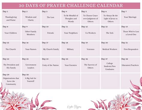 monthly prayer calendar template