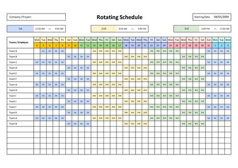monthly rotating work schedule template excel
