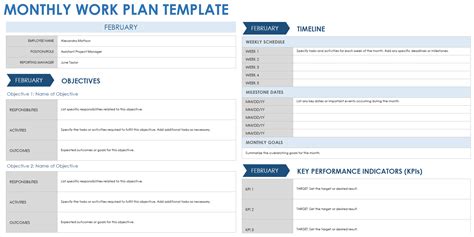 Monthly Work Plan Format Sample Secretary