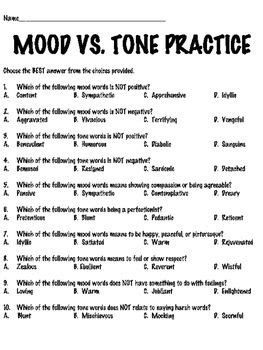 Mood And Tone Worksheets Tone And Mood Worksheet Answer Key - Tone And Mood Worksheet Answer Key