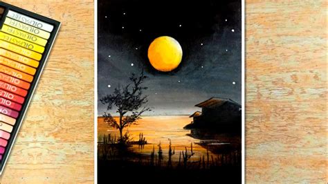 moon drawing//moon light Oil pastel colour #landscape